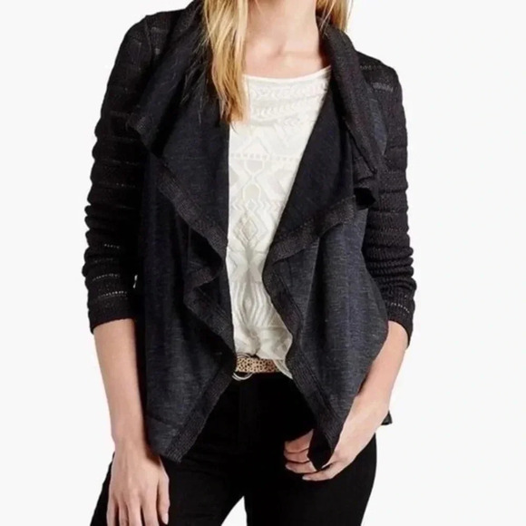 Lucky Brand | Black & Grey Open Front Waterfall Cardigan Size Medium M - Picture 1 of 9